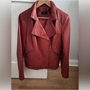 Siena Studio Red Leather Moto Biker Jacket Size M